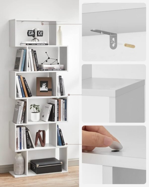 VASAGLE Bibliothèque, Étagère à 6 Niveaux, 24 x 70 x 191 cm, Meuble de Rangement, Cloison Séparateur, pour Salon, Chambre, Bureau, Blanc Nuage LBC61WT – Image 6