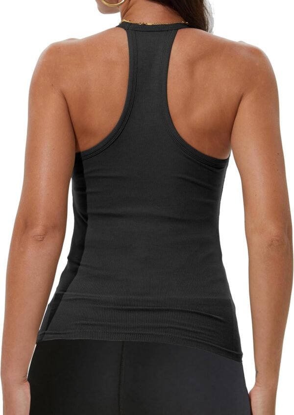 iGENJUN Haut d'entraînement pour femme - Dos nageur - Camisole d'été 2024 - Col en V - Coupe ajustée - Côtelée - Sans manches – Image 5