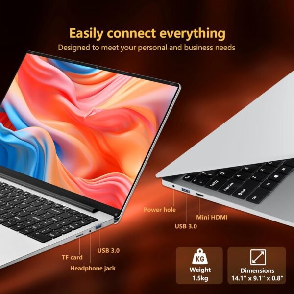 Ordinateur Portable 15,6 pouces Celeron N4000, PC Portable 8 Go RAM LPDDR4 SSD 256 Go Full HD 1920 x 1080, Laptop avec USB 3.0, Wi-Fi, mini HDMI, Bluetooth 4.2, prise en charge de l'extension SSD 1 To – Image 6