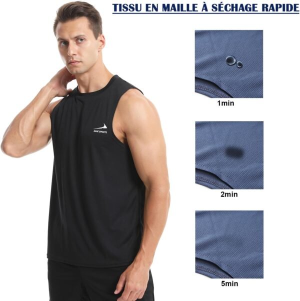 Débardeur sans Manches pour Homme, Gilet de Course à Pied, de Gym, à séchage Rapide, t-Shirt de Sport – Image 6