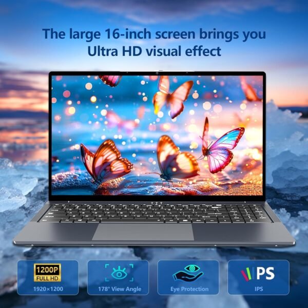16 Pouces Ordinateur Portable, Processeur Core i5 8210Y Jusqu'à 3,6G Hz 16Go RAM, 512Go SSD WIN 11, PC Portable écran 1920 x 1200 IPS, RJ45, USB 3.0, HDMI, BT 5.0, Laptop Pavé Numérique Rétroéclairé – Image 2