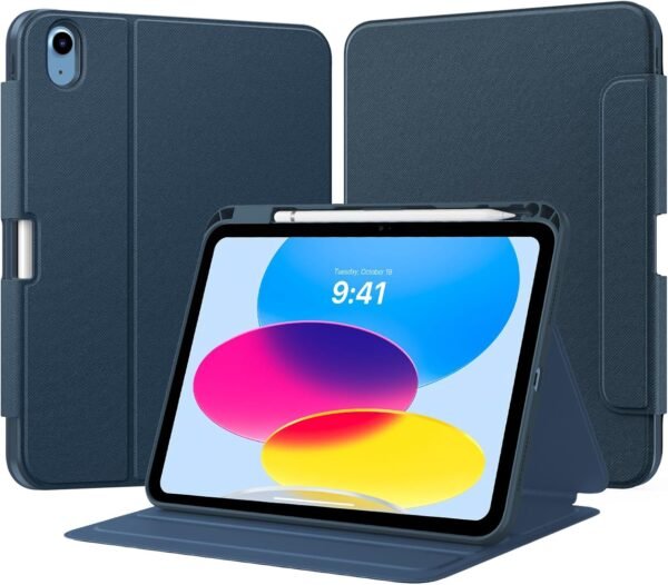 TiMOVO Étui pour iPad (A16) 11e Génération 11 Pouces 2025 / iPad 10e Génération 10.9 Pouces 2022 avec Porte-Crayon, Housse de Protection avec Support Intégré, Visionnage Multi-Angles, Bleu Marine