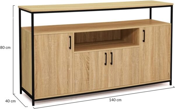 IDMarket - Buffet 4 Portes 140 cm Detroit avec Niche Design Industriel – Image 3