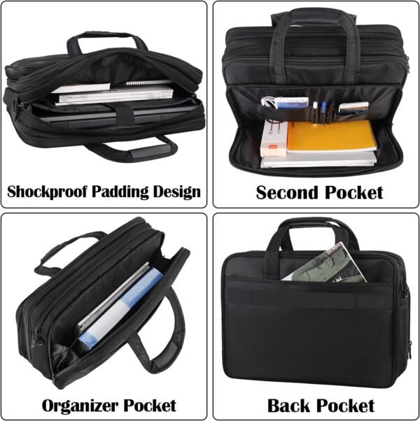 Mancro Sacoche Ordinateur Portable 17 Pouces, Grande Mallette d'Affaires pour Hommes et Femmes, Sac à Bandoulière Extensible étanche Multifonctionnelle pour Ordinateur Portable, Tablette, Noir – Image 3