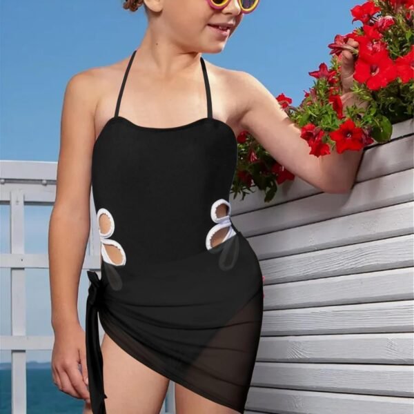 Fjquamitix Maillot de bain une pièce pour fille avec jupe cache-maillot de bain à bretelles réglables – Image 7