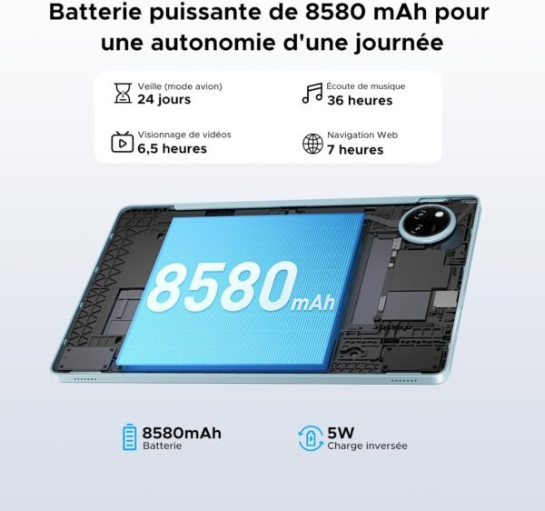 DOOGEE Tablette Tab A9+ Android 15 avec 5G Wi-FI, 20GB RAM+64GB ROM(2TB TF), 11 Pouces Tablette Tactile avec Widevine L1 8580mAh, 13MP+8MP, Tablette avec Clavier 90Hz/ Octa-Core/ BT5.0/ GPS- Bleu – Image 4
