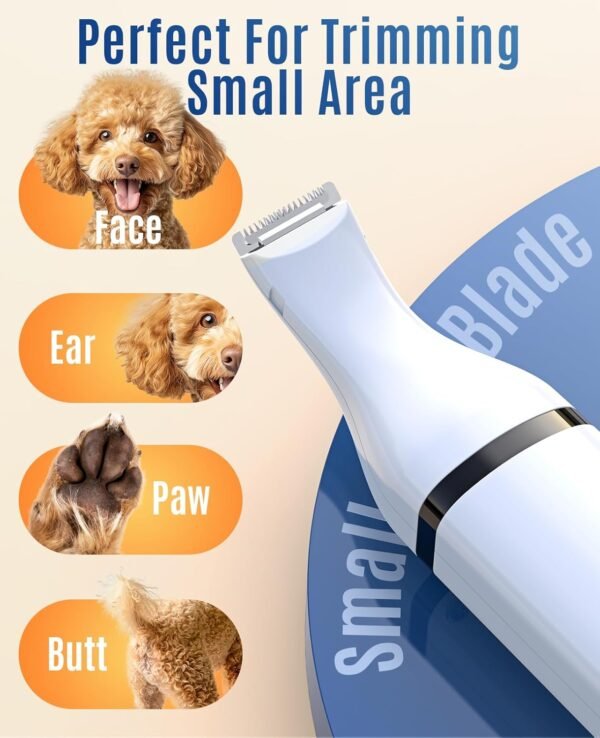 oneisall Tondeuse pour chien Tondeuse faible bruit pour chien pattes Tondeuse Chien Poil pour chiens chats pattes, yeux, oreilles, visage, corps (Blanc) – Image 3