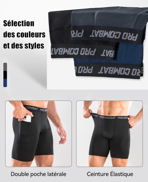 Niksa 1/3 Pièces Short Running Homme Short de Compression à Séchage Rapide et Respirant Short de Sport Ajusté avec Poches pour Téléphone Portable – Image 5