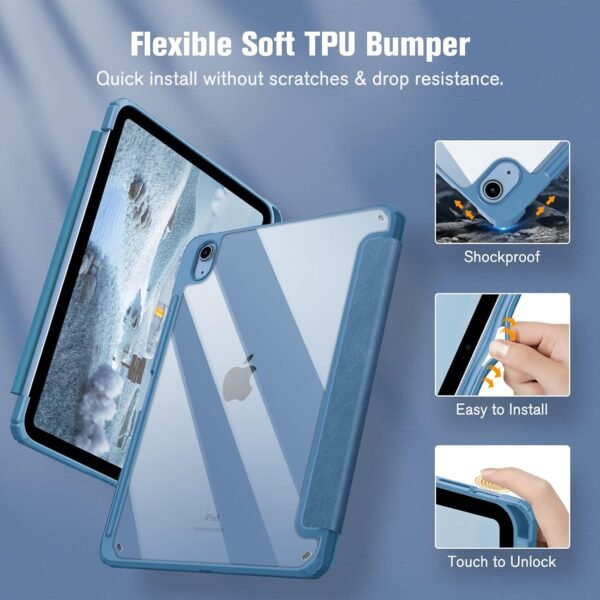 FINTIE Coque pour iPad (A16) 11ème Génération 11 Pouces 2025, iPad 10ème Génération 10.9 Pouces 2022 - [Rangement de Stylet] Coque Transparente Claire, Housse Bord Antichoc, Bleu Océan – Image 5