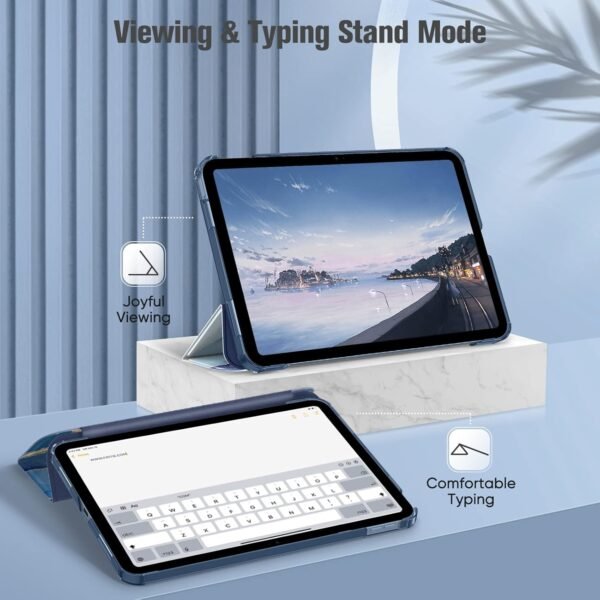 FINTIE Coque pour iPad (A16) 11 Pouces 11ème Génération 2025, iPad 10ème Génération 10.9 Pouces 2022 - Coque Arrière Rigide Transparente Givrée, Housse Fine Légère Etui Pliable, Marbre Océan – Image 3