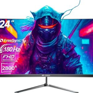 CURA Écran Incurvé Gaming Moniteur PC 24 Pouces 180hz, FHD 1080p 1ms sans Lunette, Freesync, 100% sRGB，178 ° Angle Vue HDMI DisplayPort, Compatible avec Mural VESA