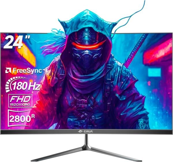 CURA Écran Incurvé Gaming Moniteur PC 24 Pouces 180hz, FHD 1080p 1ms sans Lunette, Freesync, 100% sRGB，178 ° Angle Vue HDMI DisplayPort, Compatible avec Mural VESA