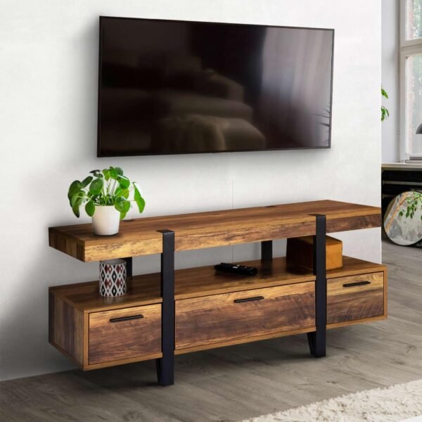 IDMarket - Meuble TV 113 cm Austria Bois Pied épingle avec tiroirs – Image 2