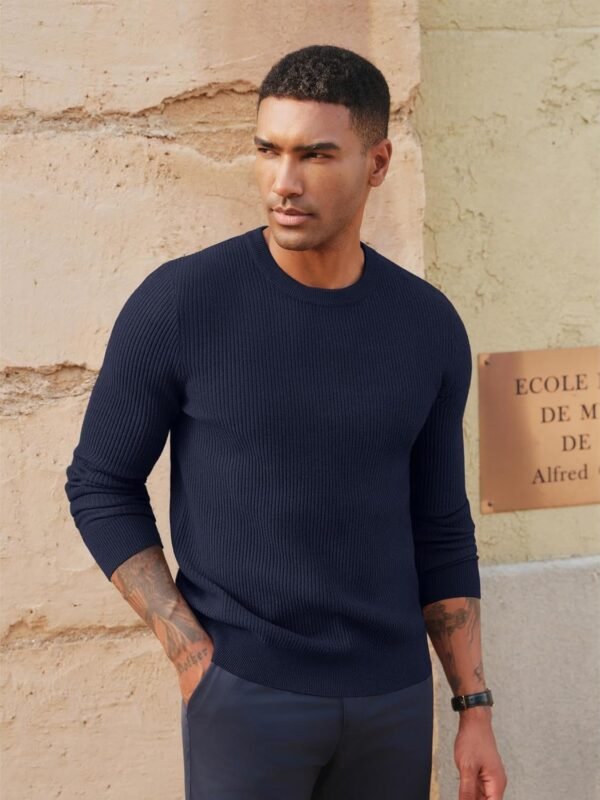 PJ PAUL JONES Chandail à col rond pour homme, coupe ajustée, chandail en tricot léger – Image 2