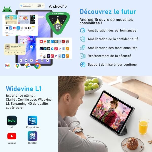 Blackview Tab60 WiFi Tablette Android 15, 12Go+128Go(2To TF) Octa Core Tablette Taclite WiFi 6, 10 Pouces Batterie 5100mAh 8MP+5MP Widevine L1 avec GMS, BT5.2 – Image 2