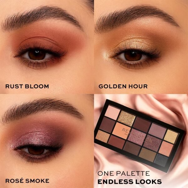 Makeup Revolution, Palette d'ombres à paupières Reloaded, Valvet Rose, 15 nuances, 16.5g Crème – Image 4