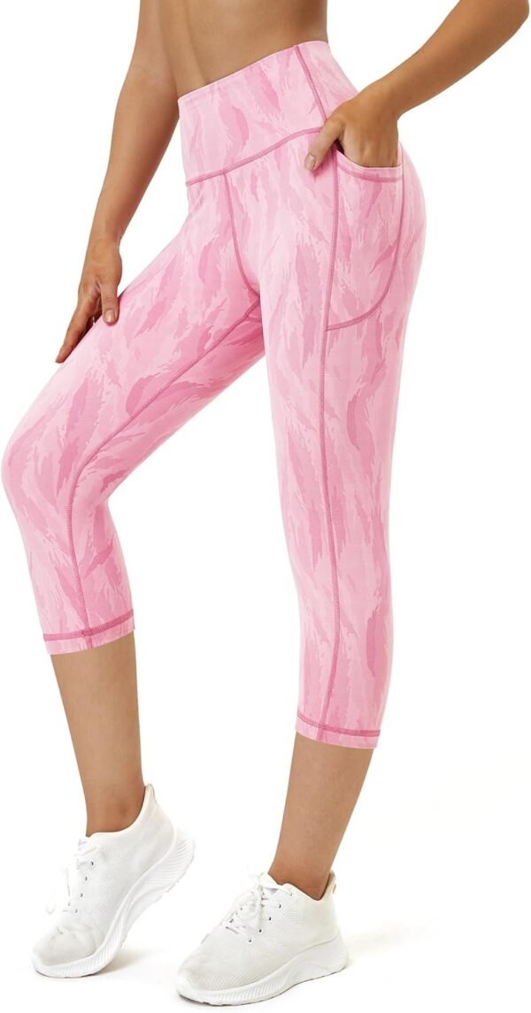 Rexspek Pantalon de sport 3/4 pour femme avec poche, legging opaque, pantalon de sport, pantalon de jogging, legging taille haute, pantalon de fitness – Image 2