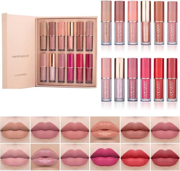 Beliky Girl Ensemble de maquillage rouge à lèvres, pigments intenses, cadeau pour les lèvres longue durée imperméable (12 couleurs) - cadeaux femmes