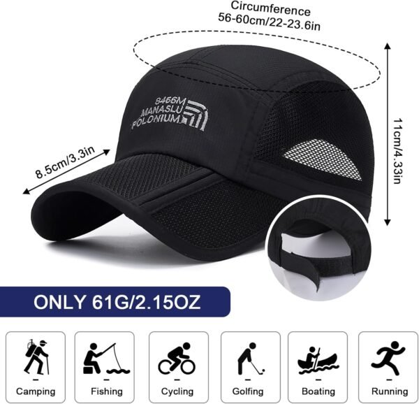 TAGVO 2 Paquets de Casquette de Baseball de Légère Pliable Unisexe, Casquette Running à Séchage Rapide en Maille, Chapeau de Golf Tennis Sport Anti-UV Protection Solaire Cap pour Femmes et Hommes – Image 5