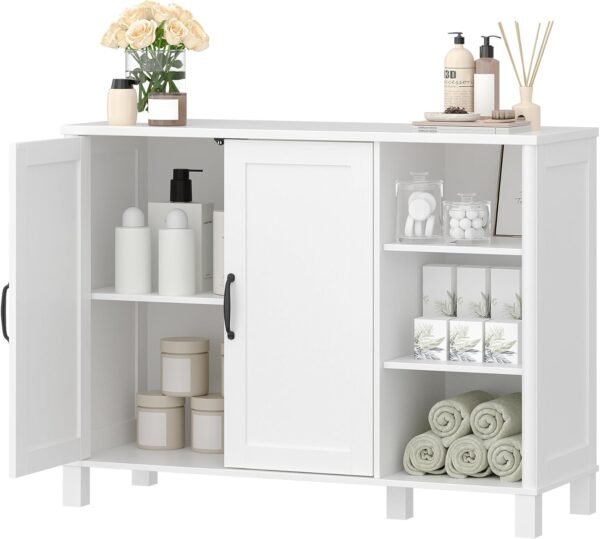 Hzuaneri Meuble de Salle de Bain, Meuble de Rangement avec 2 Portes, Meubles de Cuisine avec Compartiment Ouvert, Étagère Réglable, pour la Salle de Bains, Le Salon,Cuisine, Blanc SC12213X – Image 8