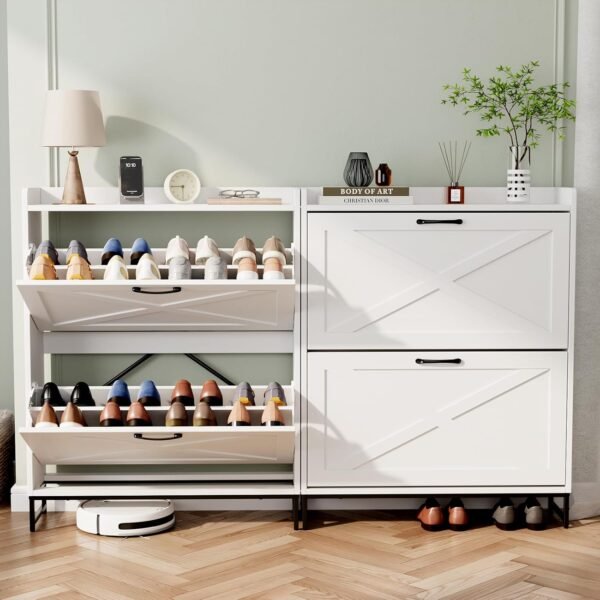 VOWNER Rangement Chaussure, Meuble à Rangement Chaussure Et Peu Encombrant avec Cloisons Réglables pour 12 À 16 Paires De Chaussures, Adapté À L’Entrée, Au Salon, À La Chambre, Blanc – Image 9