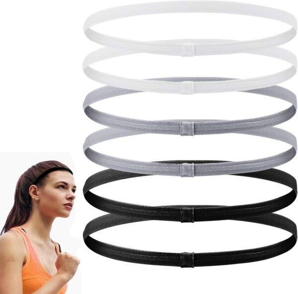 Gekamoyue 6 Pièces Bandeau Sport, Bandeaux Cheveux Homme Femmes, Bandeau Cheveux Élastique Antidérapants pour Exercice, Yoga, Football, Jogging (Noir/Blanc/Gris)