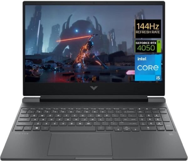 HP Victus 15-fa1001sf Ordinateur Portable Gaming 15,6" FHD IPS 144 Hz, PC Portable Gamer (Intel Core i5-12500H, RAM 16 Go, SSD 512 Go, Nvidia GeForce RTX 4050 6Go, Windows 11), Laptop Gris, AZERTY