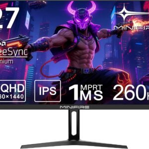 Minifire 27 Ecran PC Gamer,260Hz, Fast IPS Moniteur Gaming, QHD 2K 2560 x 1440p,1Ms, Écran Blanc, Freesync, 130% sRGB, HDR10, Faible lumière Bleue, VESA 100x100, 2×DP1.4/2×HDMI 2.0 - Noir