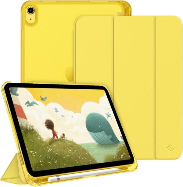 FINTIE Coque pour iPad (A16) 11ème Génération 11 Pouces 2025, iPad 10ème Génération 10.9 Pouces 2022 - [Rangement de Stylet] Coque Rigide Transparente Givrée, Housse Légère Fine, Jaune