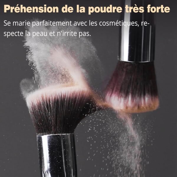 BEAKEY Pinceaux Maquillages Professionnel, Pinceau Maquillage Pour Fond de Teint Blush L'anti-cernes Fard à Paupières Poudre Libre, Avec Blender Eponge(10+2pcs, Noir/Argent) – Image 7