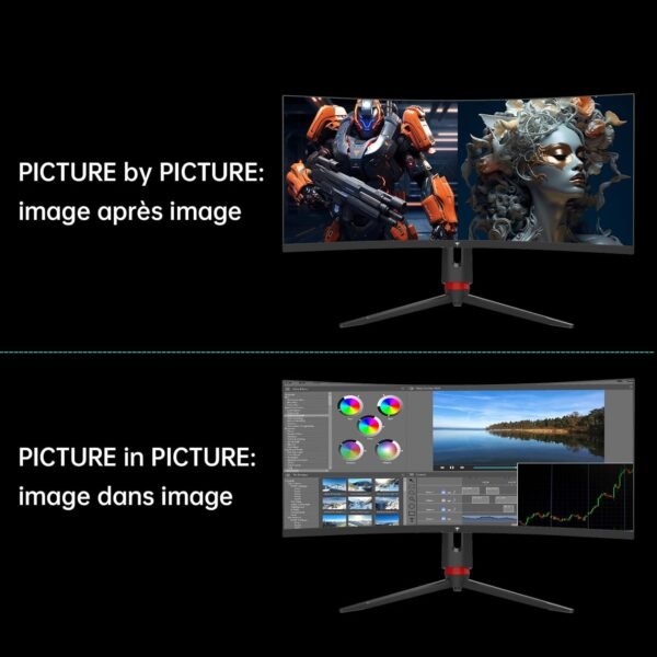 KTC Ecran 34 Pouces Incurvé, UWQHD (3440 x 1440) 180Hz Ecran PC Gamer, Adaptive Sync, 21:9 VA Panel 1500R, 1ms, HDR10, Rapport de Contraste 4000:1, 2 x DP 1.4 (180Hz), 2X HDMI 2.0 (100Hz), H34S18S – Image 7