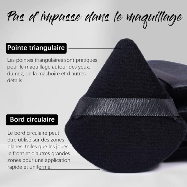BEAKEY Triangle Houpette Libre Et Cosmétique Liquide, Éponge Poudre Douce En Peluche, Outil De houpette maquillage Fond De Teint (6 Pièces Noir) – Image 2