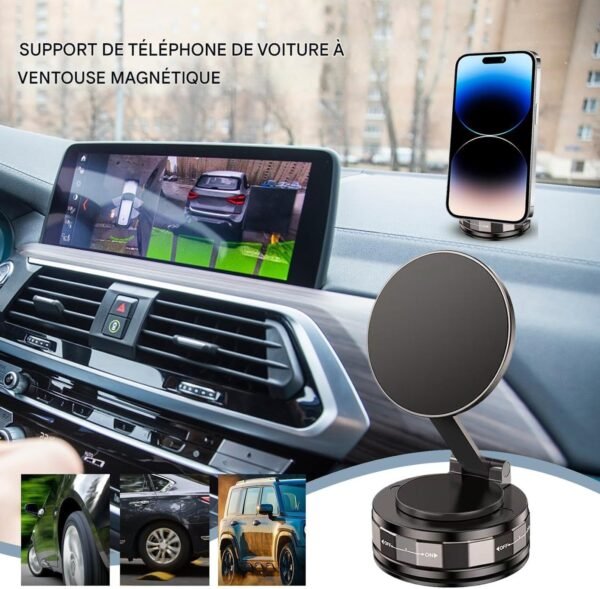 Yjkedfh Support Magnétique Téléphone à Ventouse,Support Magnétique à Ventouse pour Smartphone - Support Mobile Ajustable Et Pliable pour Voiture, Accessoires pour Auto, SUV, Camping-Car, – Image 2