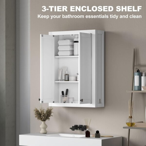 HOMCOM Meuble de Salle de Bain, Meuble de Salle de Bain Moderne à Fixer au Dessus des Toilettes avec 2 Portes et 2 étagères réglables, 61 x 20 x 84 cm, Blanc – Image 4