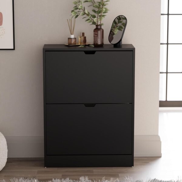 Vida Designs Armoire à Chaussures à 2 tiroirs, Armoire de Rangement à Chaussures Peu encombrante avec 2 tiroirs rabattables, Meuble de Couloir et de Salon, 100% certifié FSC (Noir) – Image 3