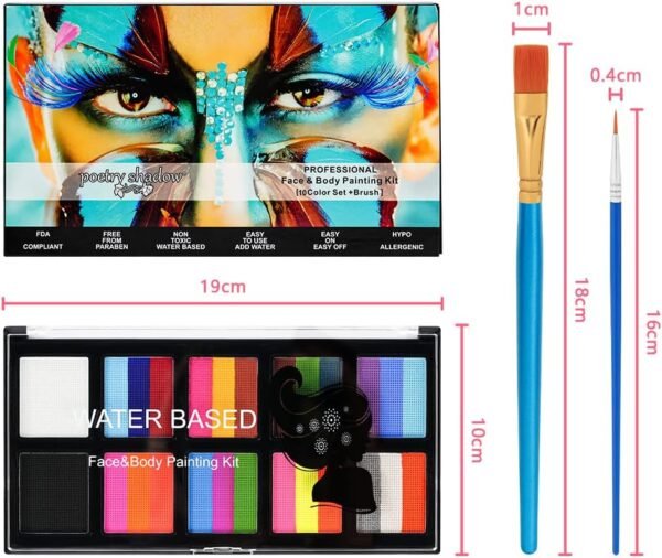 LOPHE Peinture Corporelle, Palette de Maquillage Enfants, Peinture pour le Visage, 10 Couleurs Palette de Tatouage de Peinture à I'huile, Sûr, pour Halloween, Noël, Carnaval, Soirées à Thème – Image 3