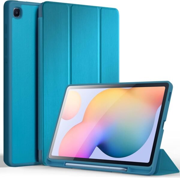 CACOE Coque Compatible avec Samsung Galaxy Tab S6 Lite 2024/2022/ 2020 10,4 Pouces avec Porte-Stylo, Veille/Veille Automatique et Coque arrière en TPU Souple - Bleu Paon