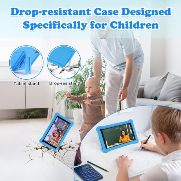 Tablette Enfants 7 Pouces Android 13 Tablette avec 8Go RAM 64Go ROM(TF 128Go), Applications Pré-Installé, Contrôle Parental, Bluetooth, WiFi, Tablette Tactile Éducative avec Kid-Proof Étui-Blue – Image 5