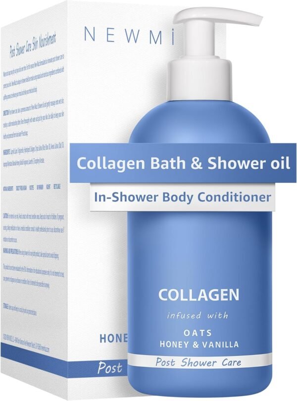 Huile de Douche au Collagène - Soin Naturel Après la Douche Pour la Peau Sèche Nettoyage & Adoucissement Lotion Hydratante Corps & Jambes Non Grasse Avoine Miel Vanille Spa Cadeau de Soins Personnels