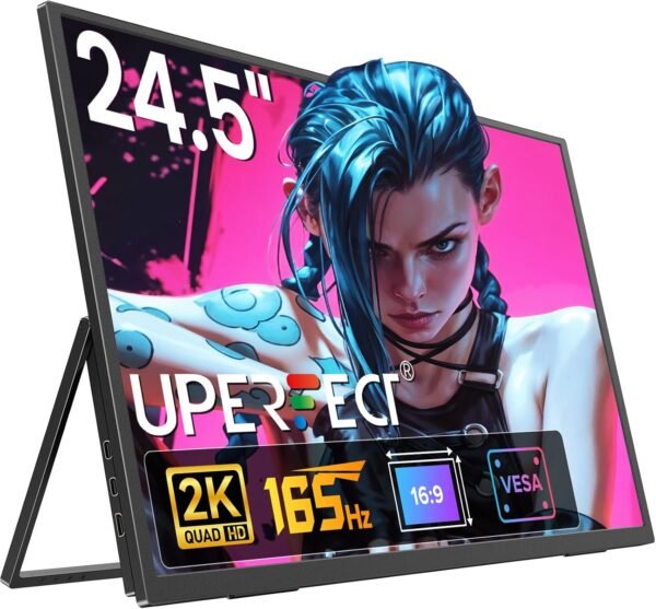 UPERFECT 24.5" 2K 165Hz Écran Portable avec Screen IPS QHD 2560 x 1440 Mini HDMI USB C pour PC Laptop Console de Jeu, Moniteur Mobile Compatible VESA