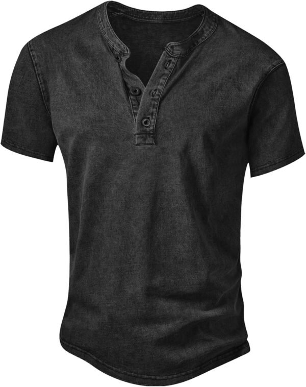 NITAGUT Henley T-shirt en coton pour homme - Coupe ajustée - Manches courtes - Vintage - Distressed Tee Shirts - S-XXL