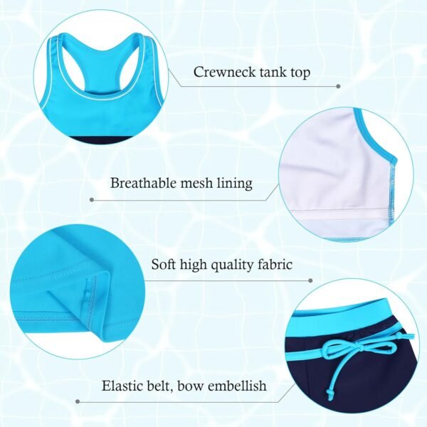 Febbabe Maillot de bain deux pièces pour fille avec short, tankini pour enfants, vacances d'été, plage, 3 à 15 ans – Image 3