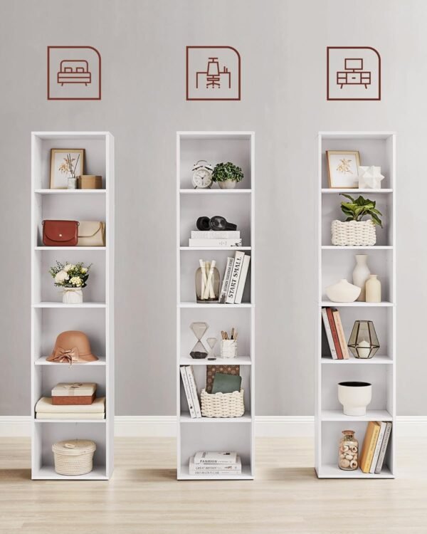 VASAGLE Bibliothèque, Étagère sur 6 Niveaux, Meuble de Rangement Ouvert, Étagère, 24 x 40 x 178,5 cm, pour Salon, Bureau, Salle à Manger, Blanc Nuage LBC167T14 – Image 7