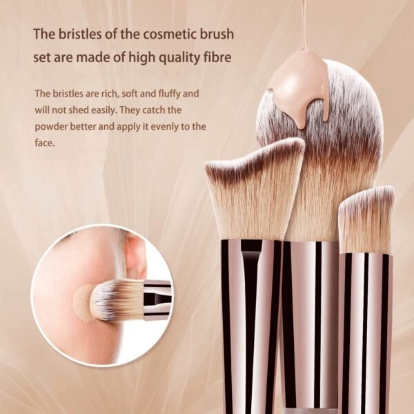 18PCS Pinceau maquillage,Set Pinceaux maquillages professionnel pour fond de teint, mélange de poudre, fard à joues,contour des yeux, pinceaux de maquillage avec champagne doré – Image 5