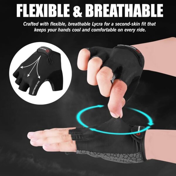 WESTWOOD FOX Gants de cyclisme demi-doigts unisexes rembourrés poignées paume vélo été équitation VTT gants pour homme femme anti-dérapant Mitaines courtes VTT vélo de randonnée sport gants escalade – Image 6