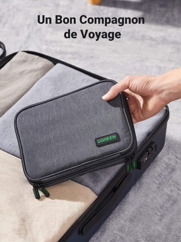 UGREEN Sac Rangement Câble Électronique de Voyage Multifonctionnel Sacoche Protection Antichoc, 2 Couches, pour Tablette Chargeur Adaptateur Disque Dur Externe USB Écouteur – Image 6