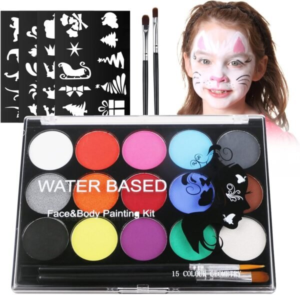 URAQT Peinture Corporelle pour Le Visage, Palette de Maquillage pour Enfants, 15 Couleurs Palette de Tatouage de Peinture à I'huile, Sûr, Non Toxique, Pour Halloween, Noël, Carnaval, Soirées à Thème