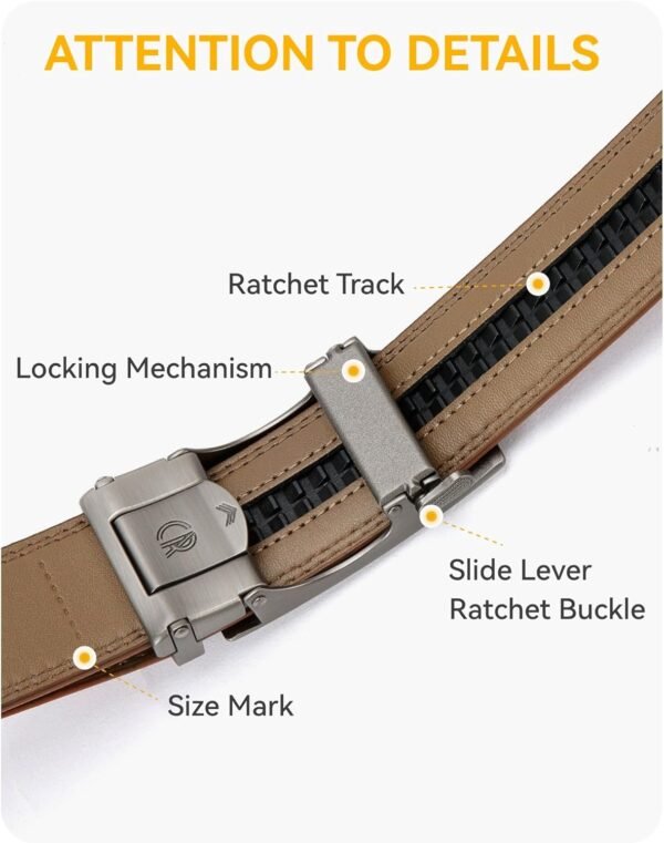 CHAOREN Ceinture Hommes Sans Boucle - Ceinture Automatique en Cuir pour Homme -Taille Ajustable (Largeur de 35 mm) – Image 3