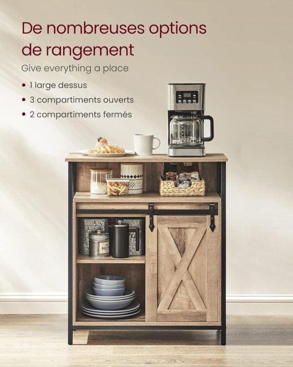 VASAGLE Meuble de Rangement, Buffet Cuisine, Commode, avec Porte Coulissante, 30 x 70 x 80 cm, Étagères Réglables, pour Salon, Marron Camel et Noir d'encre LSC089B50V1 – Image 4