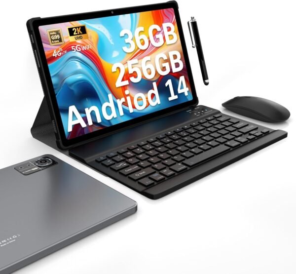 FASTWD Tablette 11 Pouces Android 14 Tablet,2025 Newest Tablette Con 4G LTE /5G WiFi,36GB RAM+256GB ROM,9580mAh,2000 * 1200 incell FHD,Widevine L3,GPS/BT5/Tablette avec étui,Gris